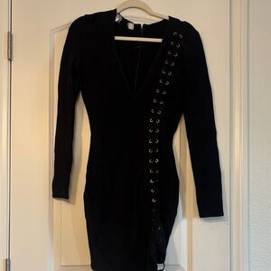 Elegant Black Lace-Up Dress